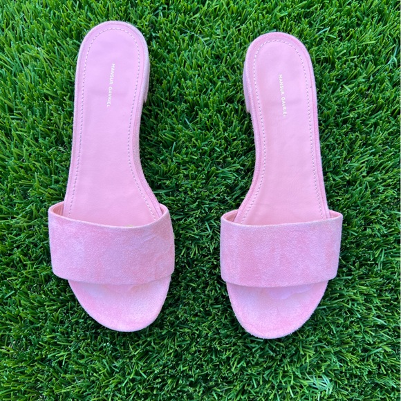 Mansur Gavriel Suede Flat Sandal Slides in Blush Pink size 7.5 - Picture 9 of 11